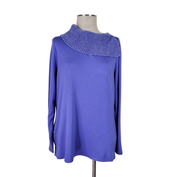 Chicos Sweater Size 2 L 12 Blue Split Envelope Neckline Lightweight Long Sleeve - Picture 2 of 11